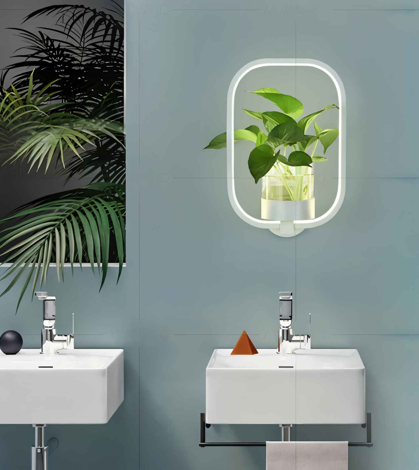 LED-vägglampa med järnram och dekorativ växthållare i modern stil