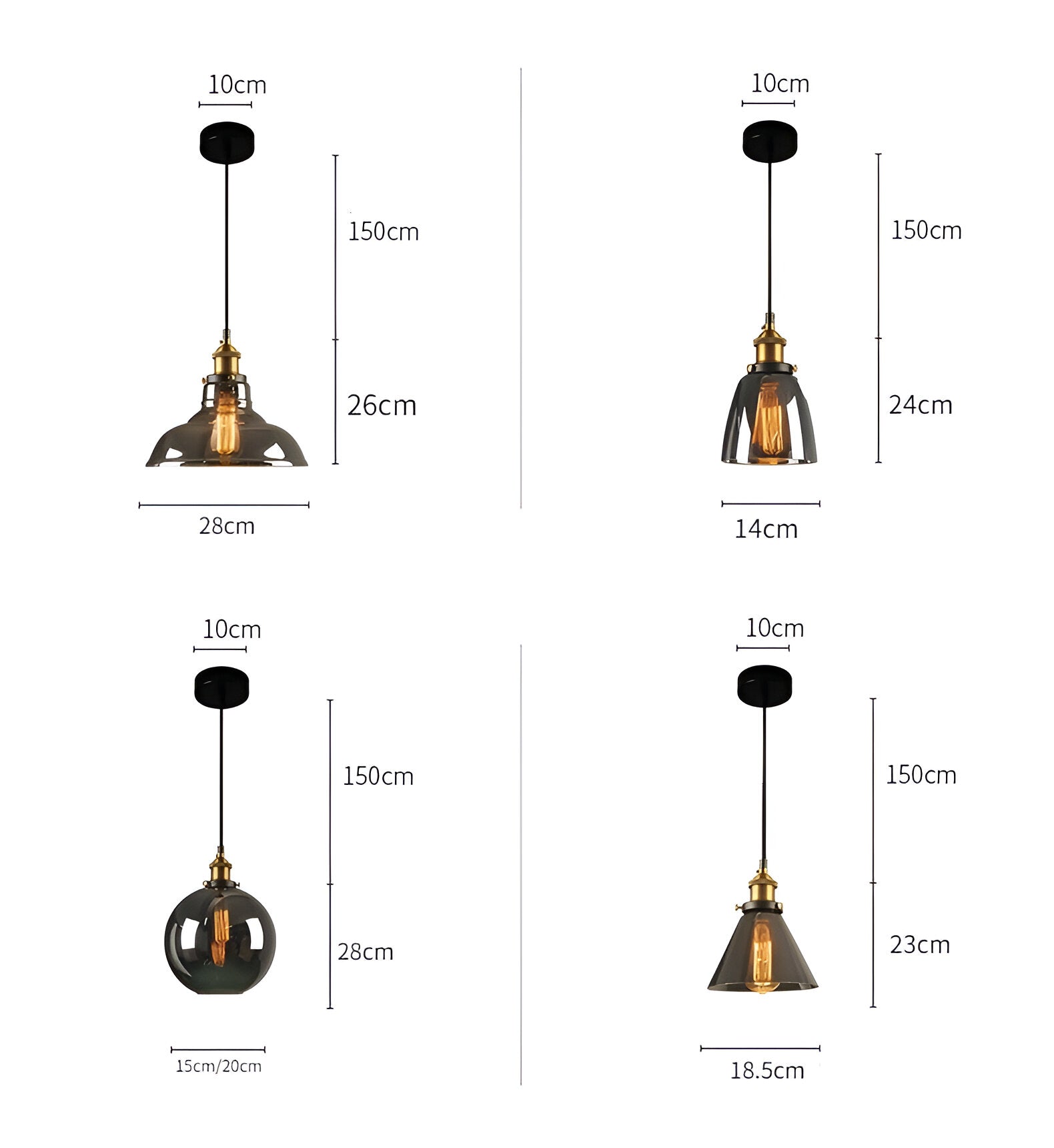 VintaLoft Taklampa - Taklampa i rökt glas - Vintage hängande lampa