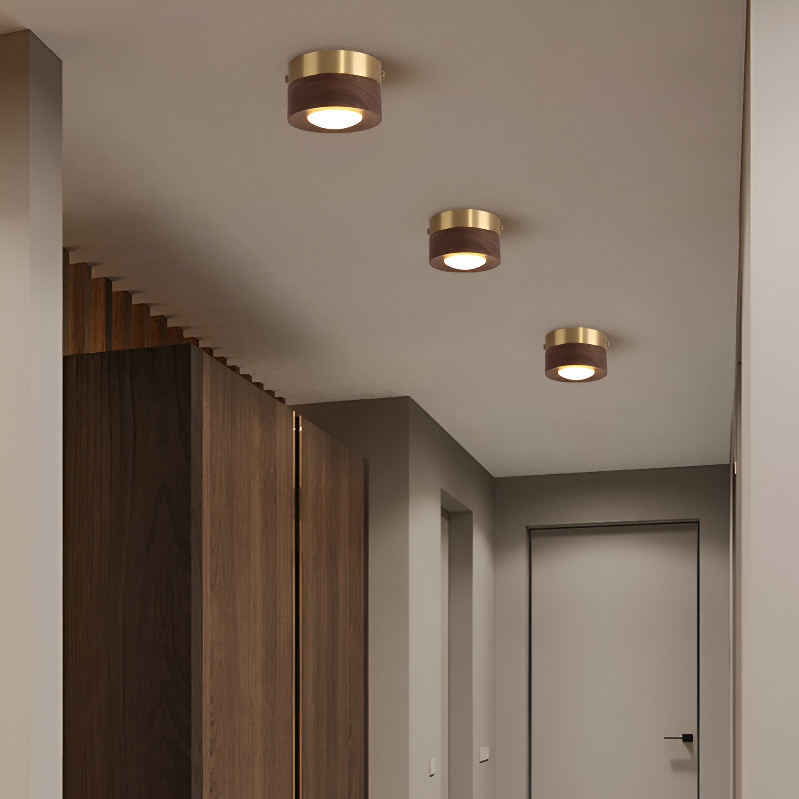 WoodSpot Taklampa - Valnöt Spotlights - LED Runda Taklampa