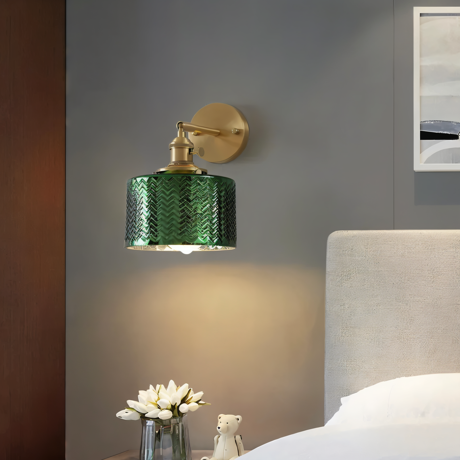 ZiGloss Vägglampa - Nordisk Klar/Grön Våglagd Glas Vägglampa - Justerbara Vägglampor LED
