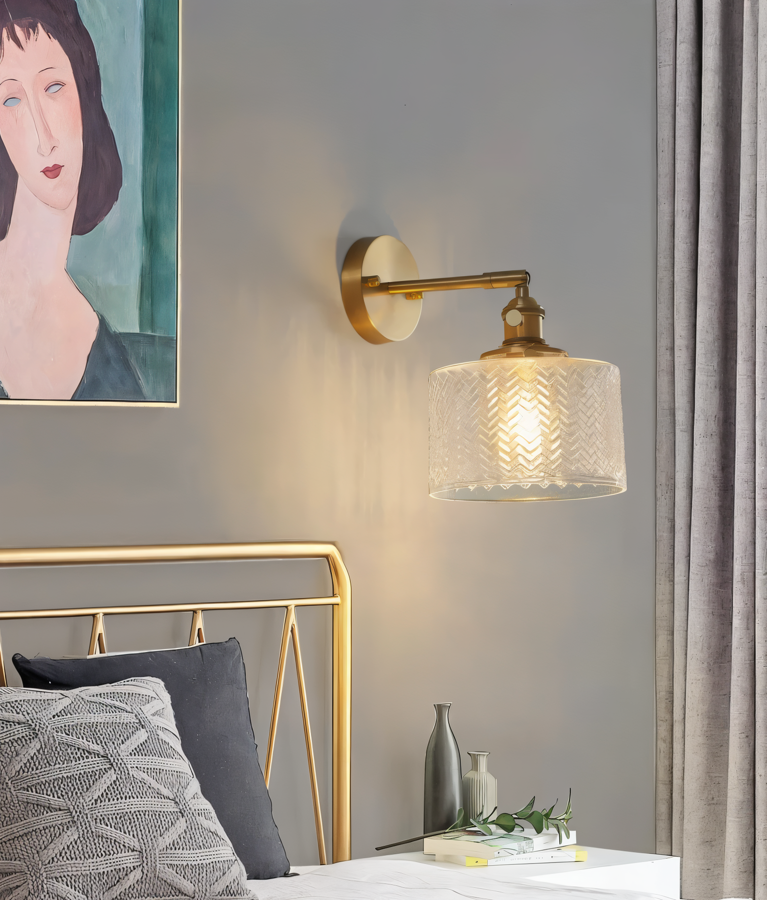 ZiGloss Vägglampa - Nordisk Klar/Grön Våglagd Glas Vägglampa - Justerbara Vägglampor LED