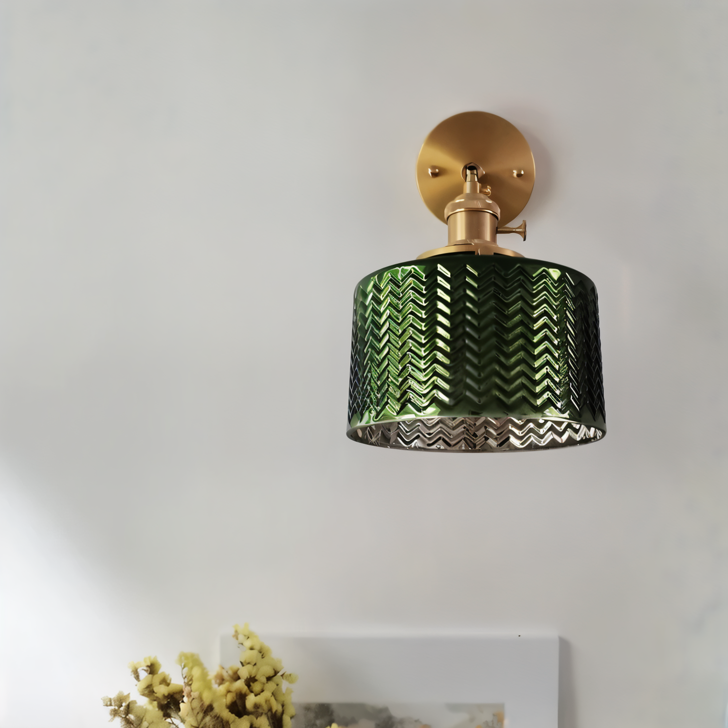 ZiGloss Vägglampa - Nordisk Klar/Grön Våglagd Glas Vägglampa - Justerbara Vägglampor LED