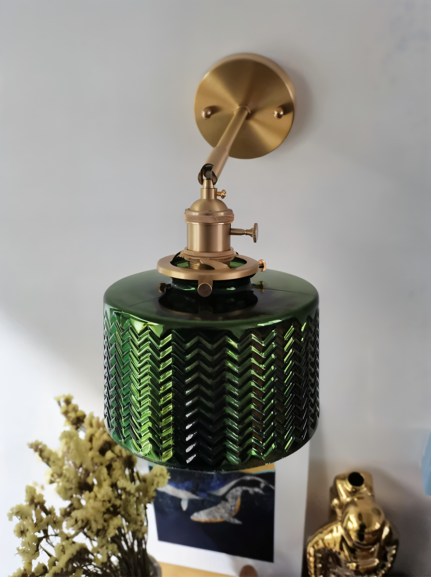 ZiGloss Vägglampa - Nordisk Klar/Grön Våglagd Glas Vägglampa - Justerbara Vägglampor LED