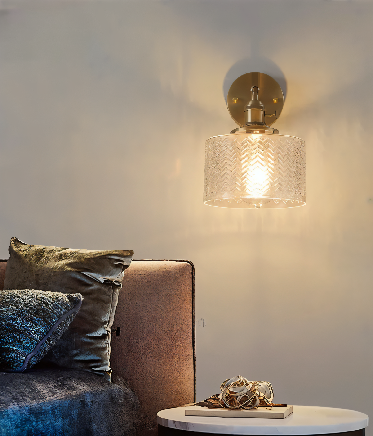 ZiGloss Vägglampa - Nordisk Klar/Grön Våglagd Glas Vägglampa - Justerbara Vägglampor LED