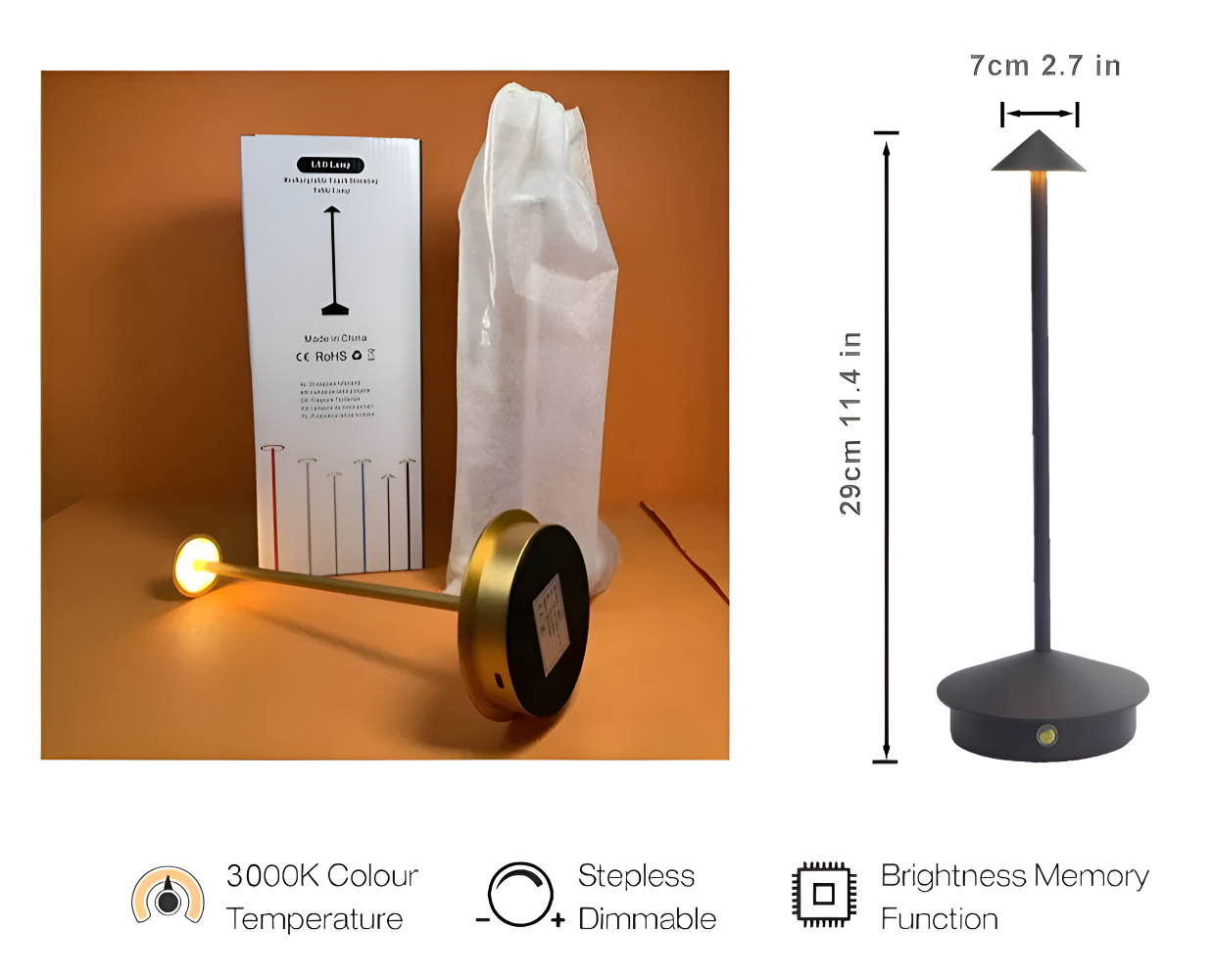 IllumeCone Bordslampa - Trådlös, Dimbar, Vattentålig Skrivbordslampa