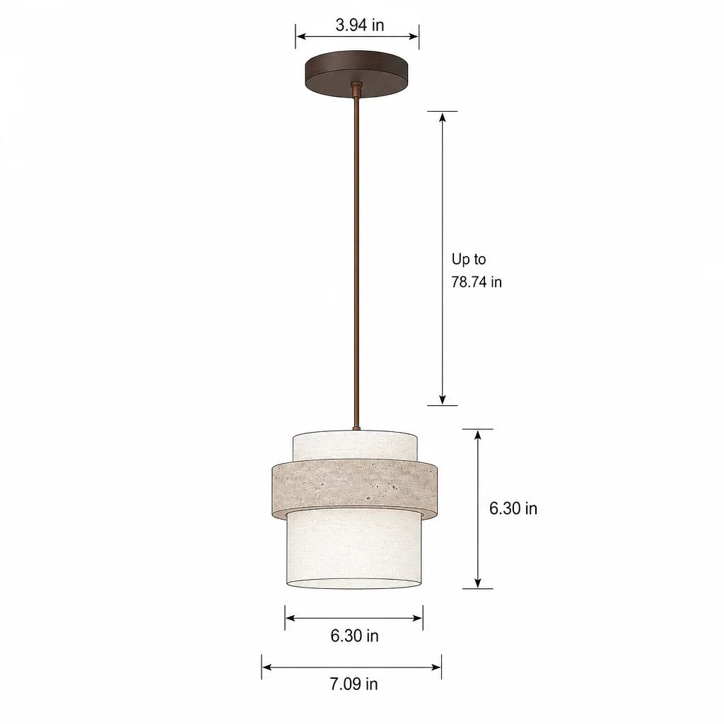 Elegant pendellampa i travertin med mjuk textilskärm i neutral ton