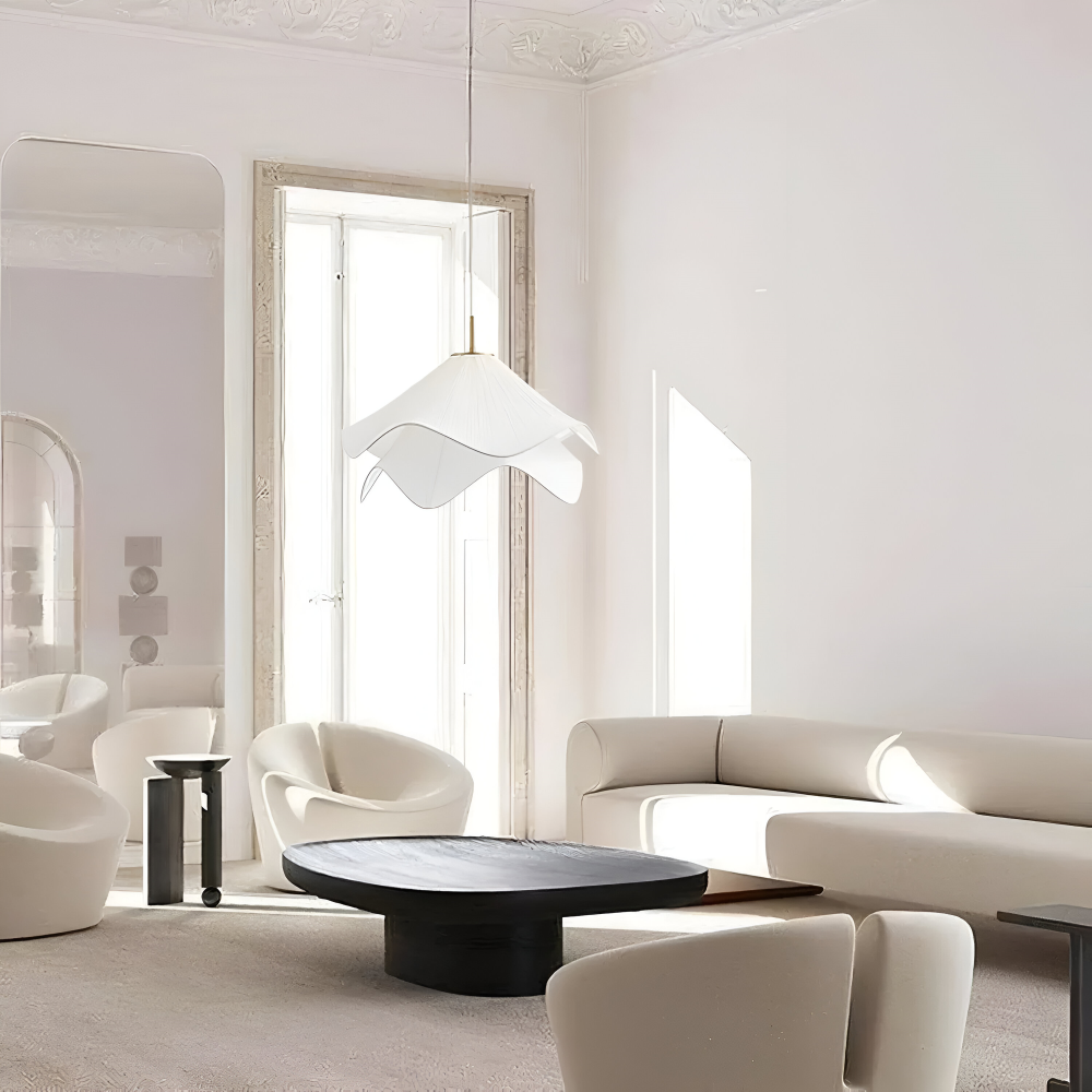 Japandi-inspirerad tygpendellampa - Minimalistisk blommig design taklampa för en lugn atmosfär