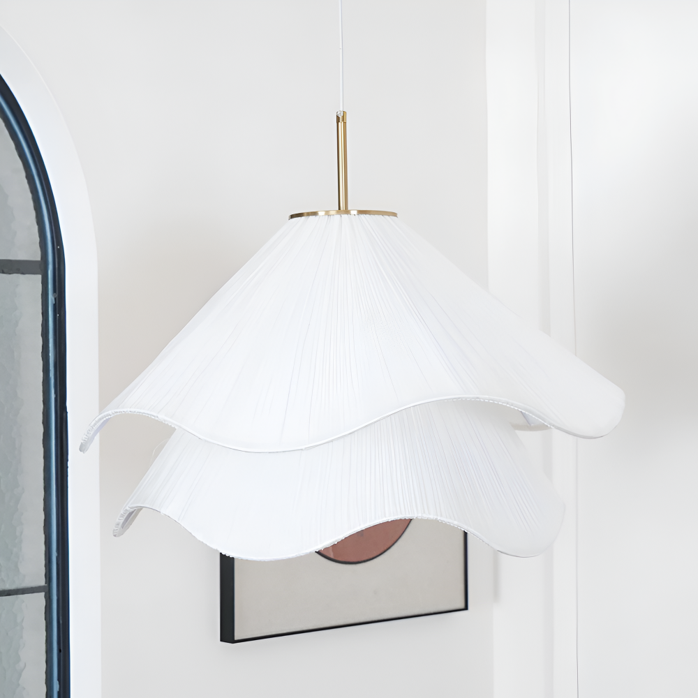Japandi-inspirerad tygpendellampa - Minimalistisk blommig design taklampa för en lugn atmosfär