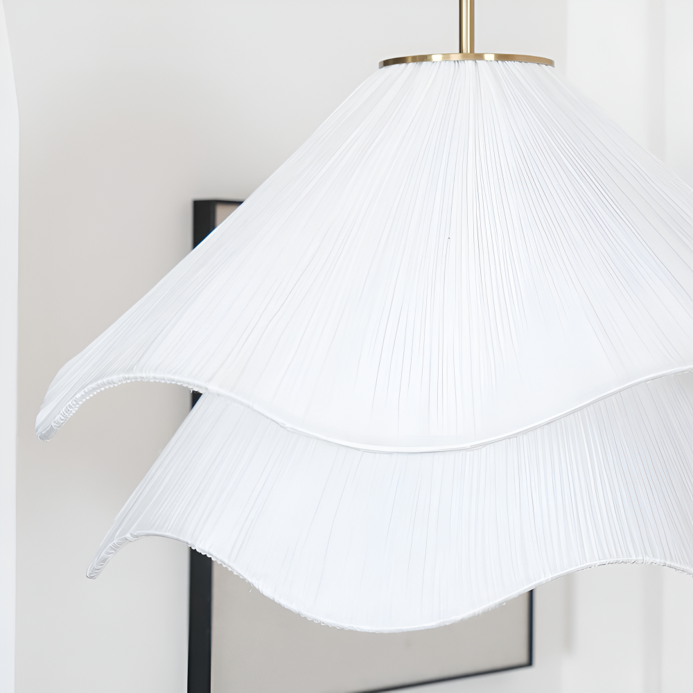 Japandi-inspirerad tygpendellampa - Minimalistisk blommig design taklampa för en lugn atmosfär