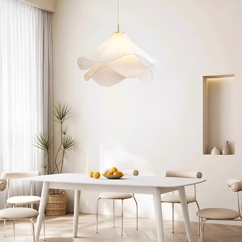 Japandi-inspirerad tygpendellampa - Minimalistisk blommig design taklampa för en lugn atmosfär