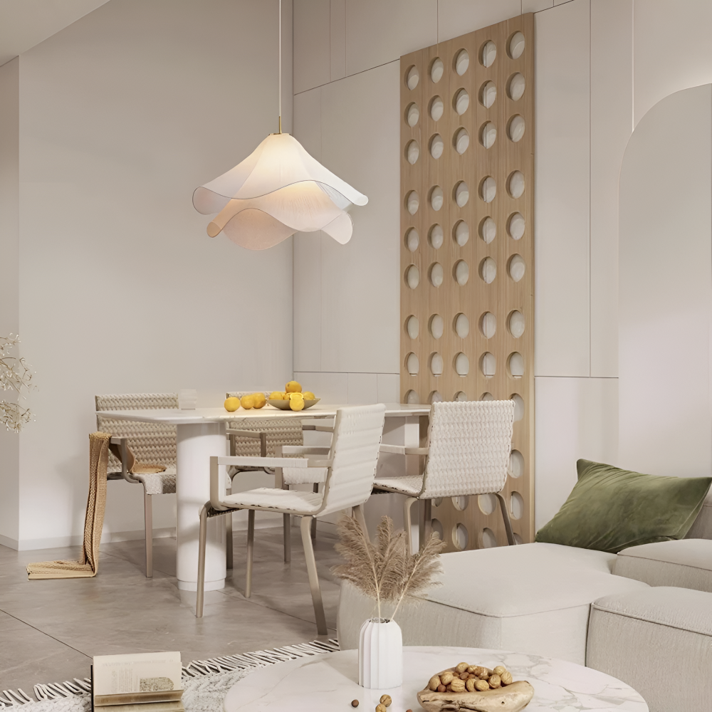 Japandi-inspirerad tygpendellampa - Minimalistisk blommig design taklampa för en lugn atmosfär