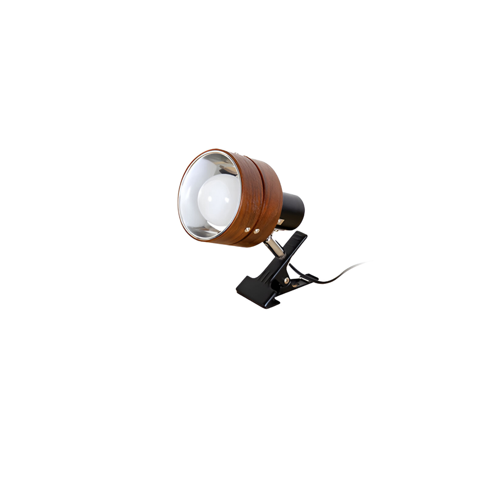 Japanskinspirerad Justerbar Klämma Skrivbordslampa - Rund Trä- och Järn Bordslampa med Akrylskärm
