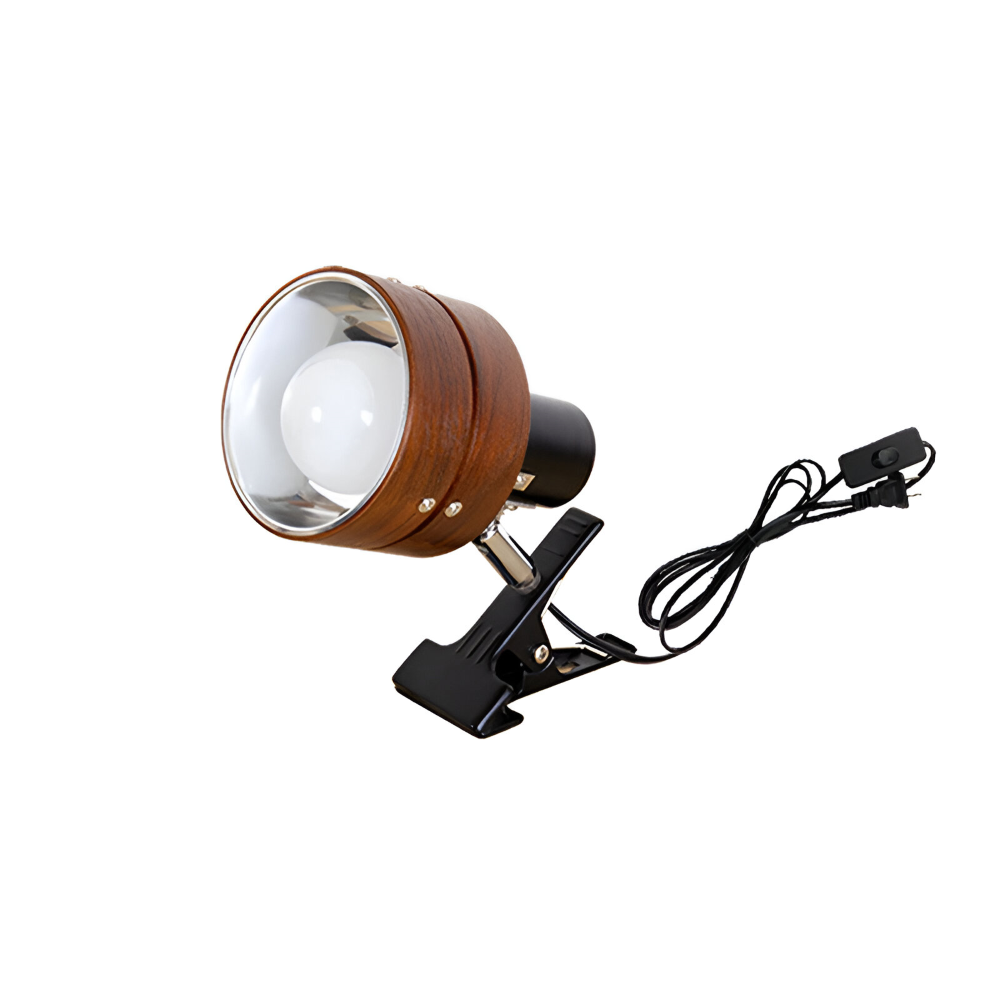 Japanskinspirerad Justerbar Klämma Skrivbordslampa - Rund Trä- och Järn Bordslampa med Akrylskärm