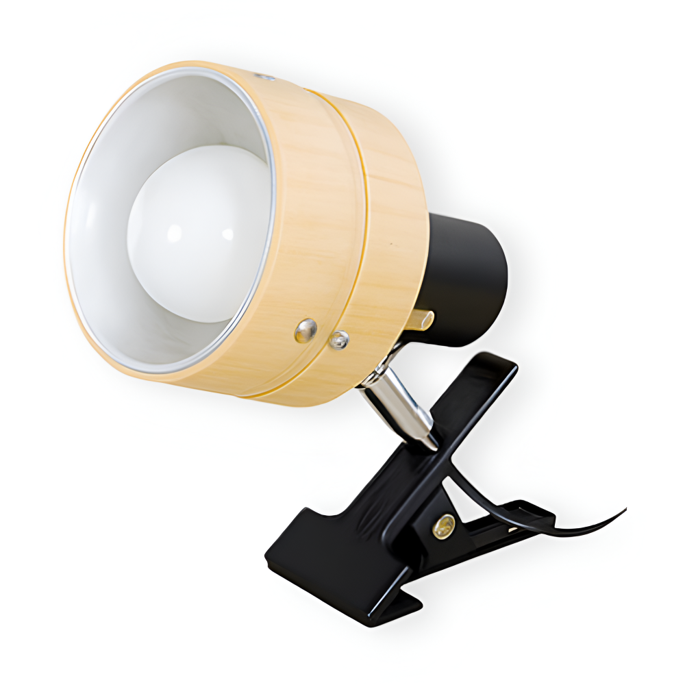 Japanskinspirerad Justerbar Klämma Skrivbordslampa - Rund Trä- och Järn Bordslampa med Akrylskärm