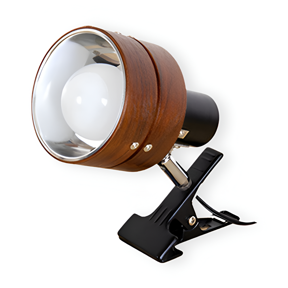 Japanskinspirerad Justerbar Klämma Skrivbordslampa - Rund Trä- och Järn Bordslampa med Akrylskärm