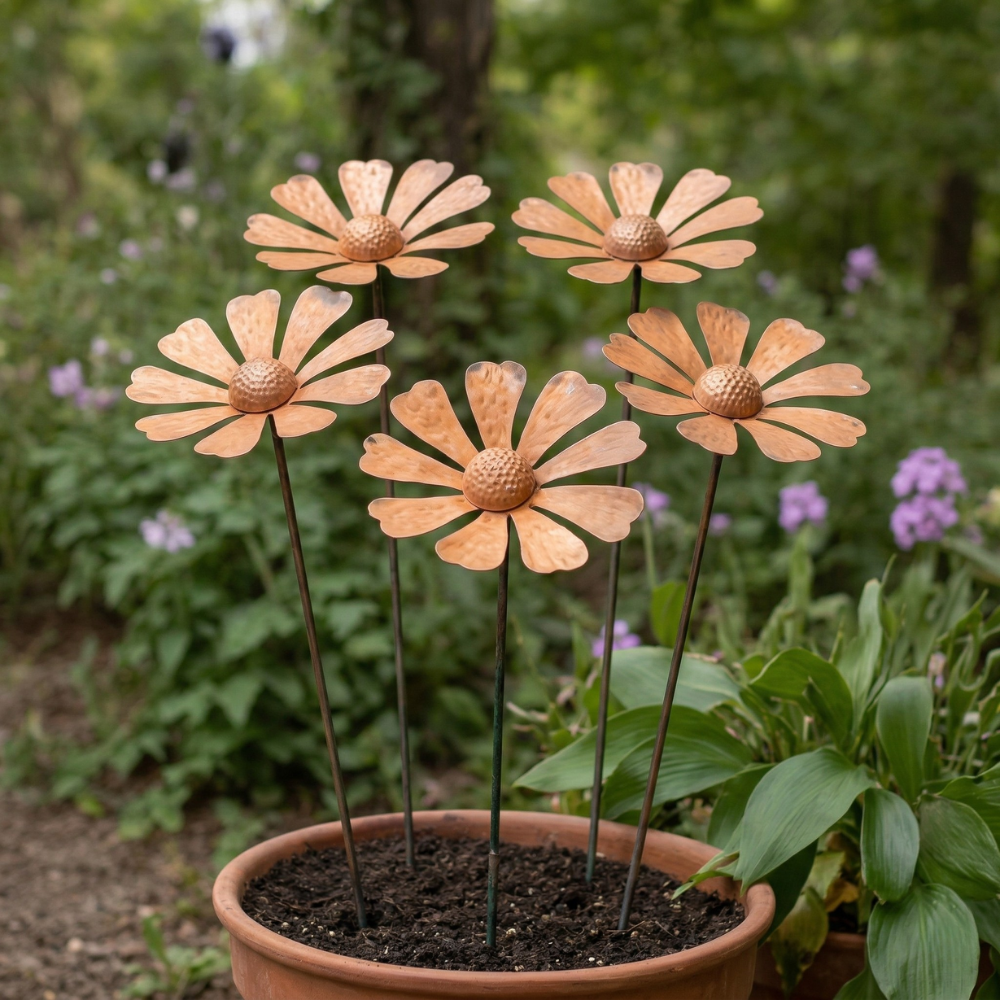 Kamomill Trädgårdspåle Av Metall - Rustik Daisy Trädgårdsfigur 65cm - Väderbeständig Blomsterskulptur Trädgårdsdekoration 0