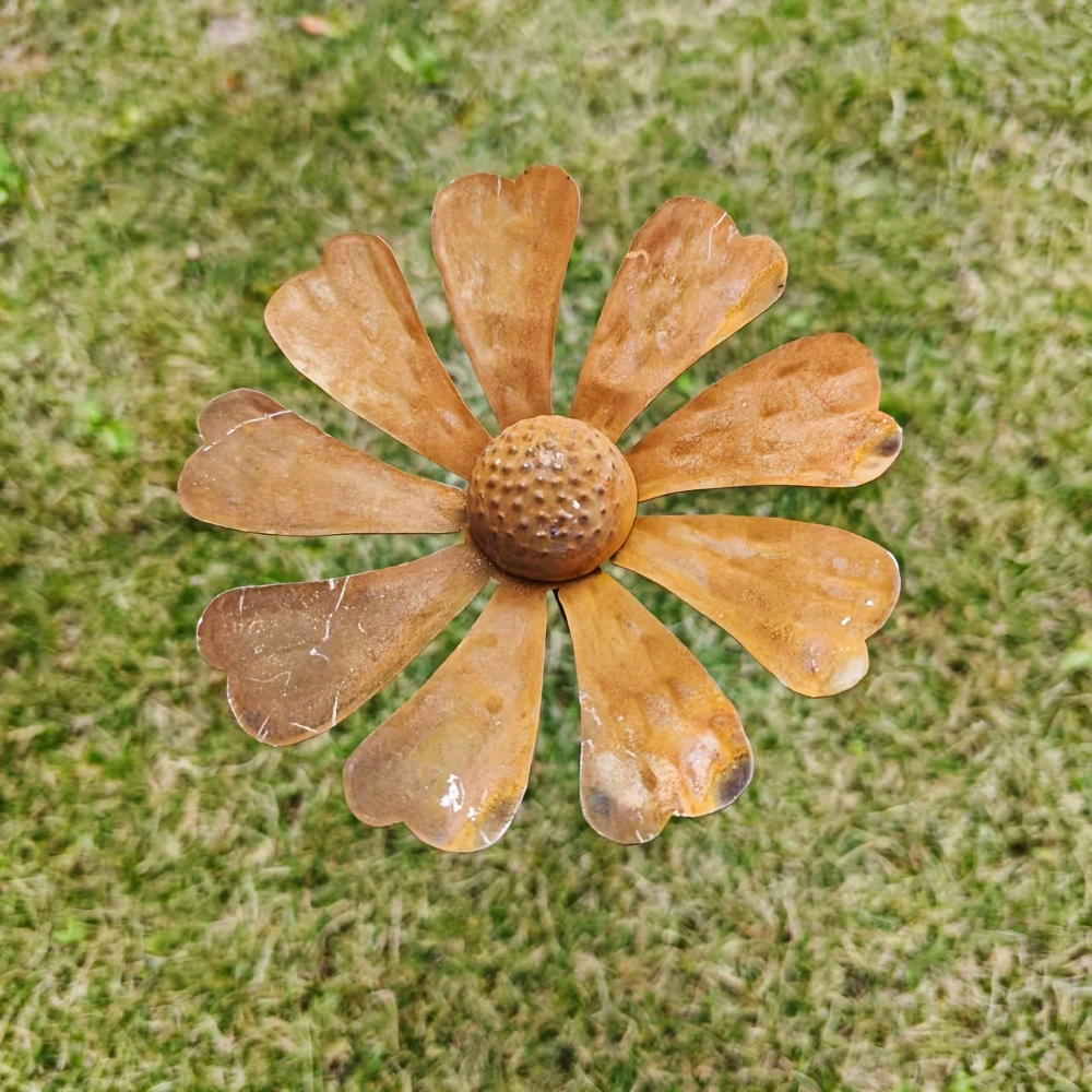 Kamomill Trädgårdspåle Av Metall - Rustik Daisy Trädgårdsfigur 65cm - Väderbeständig Blomsterskulptur Trädgårdsdekoration 1