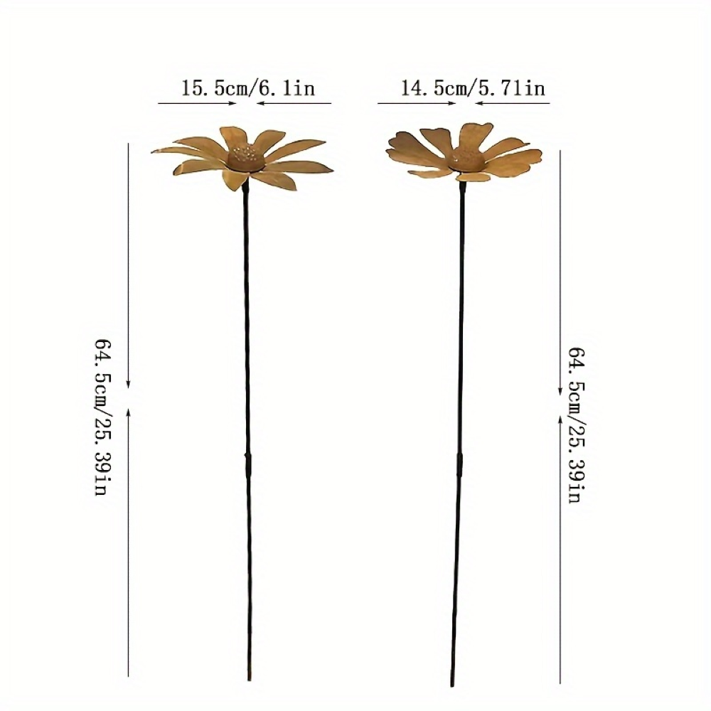 Kamomill Trädgårdspåle Av Metall - Rustik Daisy Trädgårdsfigur 65cm - Väderbeständig Blomsterskulptur Trädgårdsdekoration 8