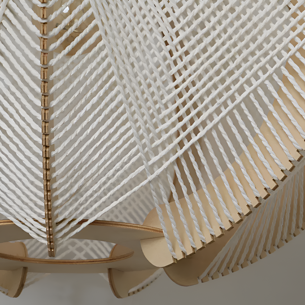Kirei Pendellampa - Geometrisk Hänglampa av Hampasnöre och Trä - Wabi Sabi Belysning