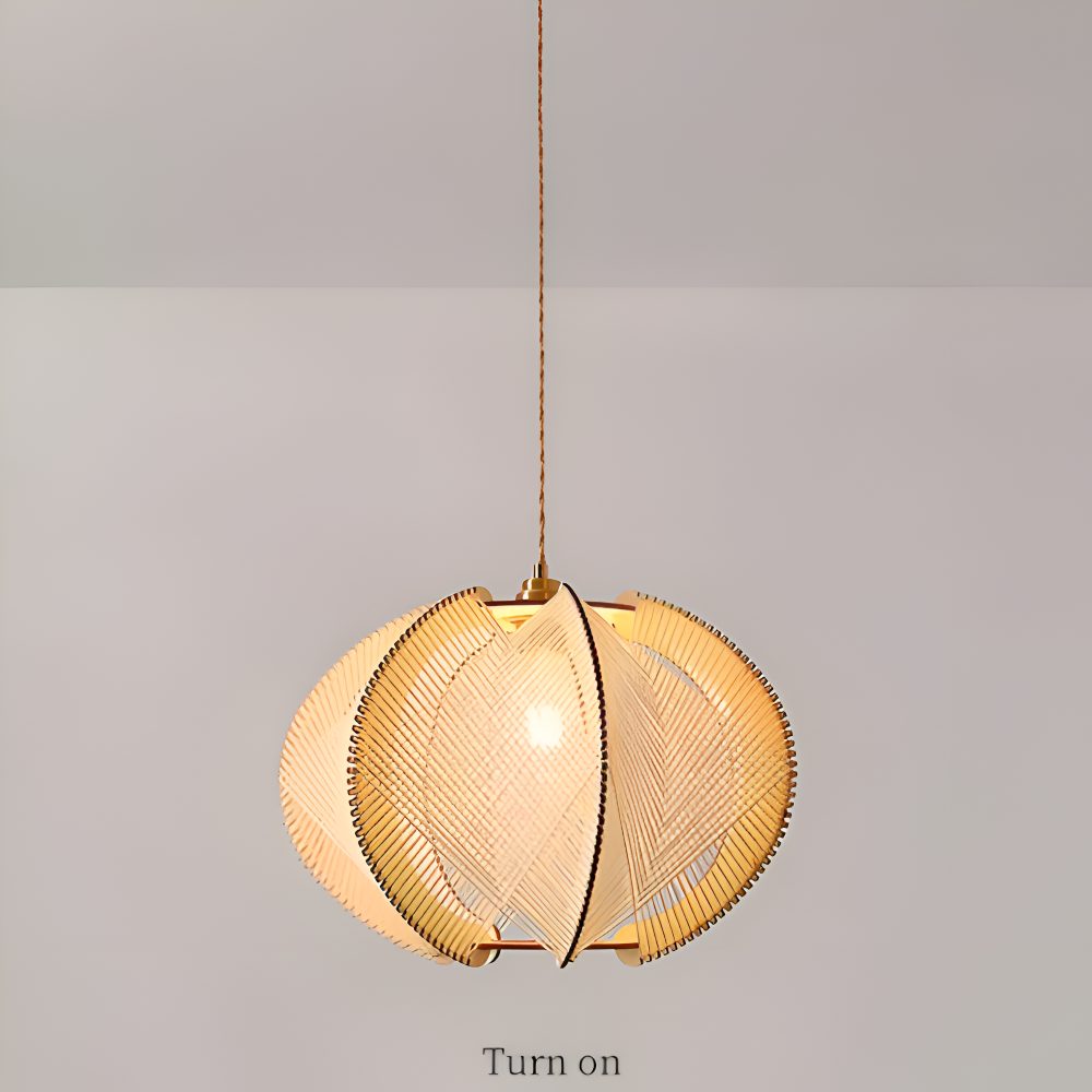 Kirei Pendellampa - Geometrisk Hänglampa av Hampasnöre och Trä - Wabi Sabi Belysning