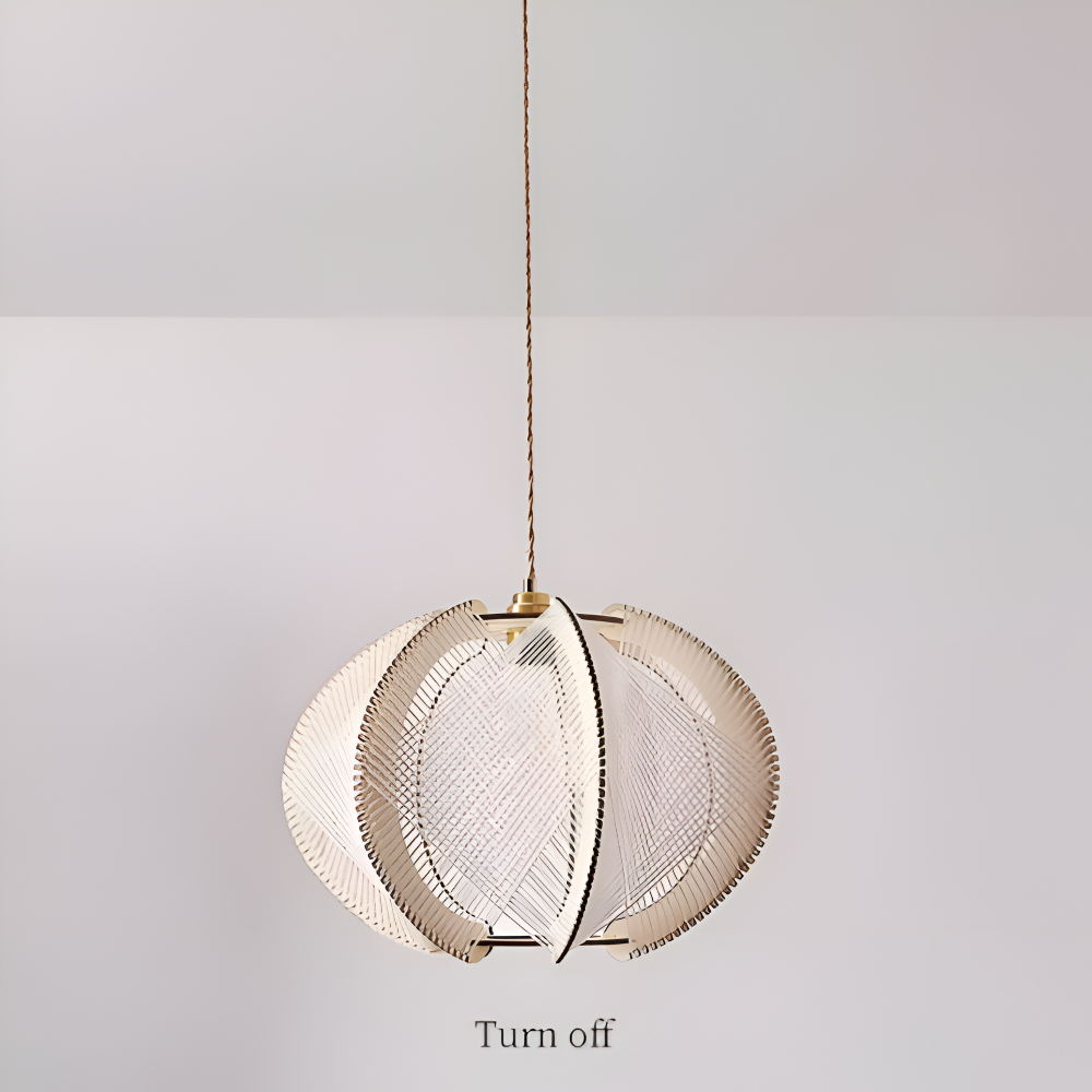 Kirei Pendellampa - Geometrisk Hänglampa av Hampasnöre och Trä - Wabi Sabi Belysning