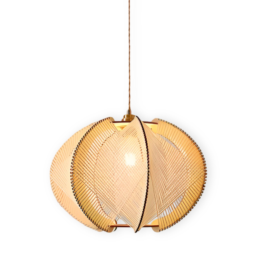 Kirei Pendellampa - Geometrisk Hänglampa av Hampasnöre och Trä - Wabi Sabi Belysning