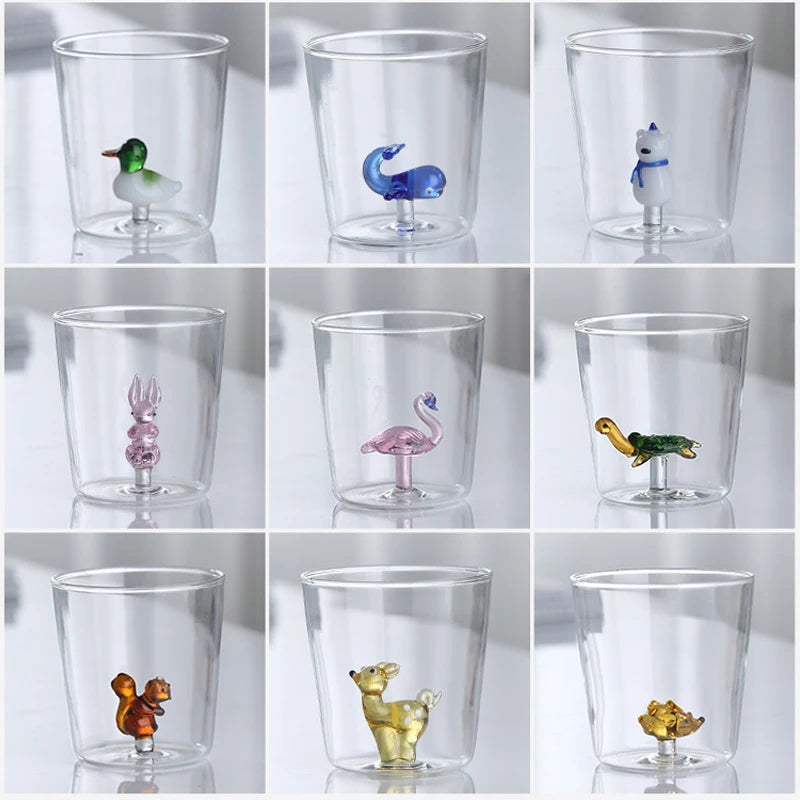 Kreativ 3D-glasmugg - Handgjord djur- och växtformad för kaffe och mjölk - 250-300ml 3