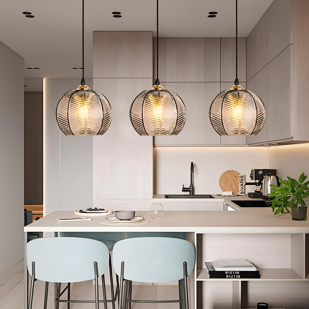 LeafyRib Pendellampa - Retro Modern Ribbad Glas Hänglampa