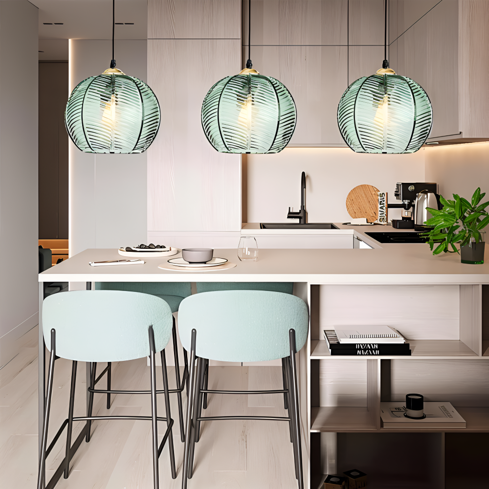 LeafyRib Pendellampa - Retro Modern Ribbad Glas Hänglampa