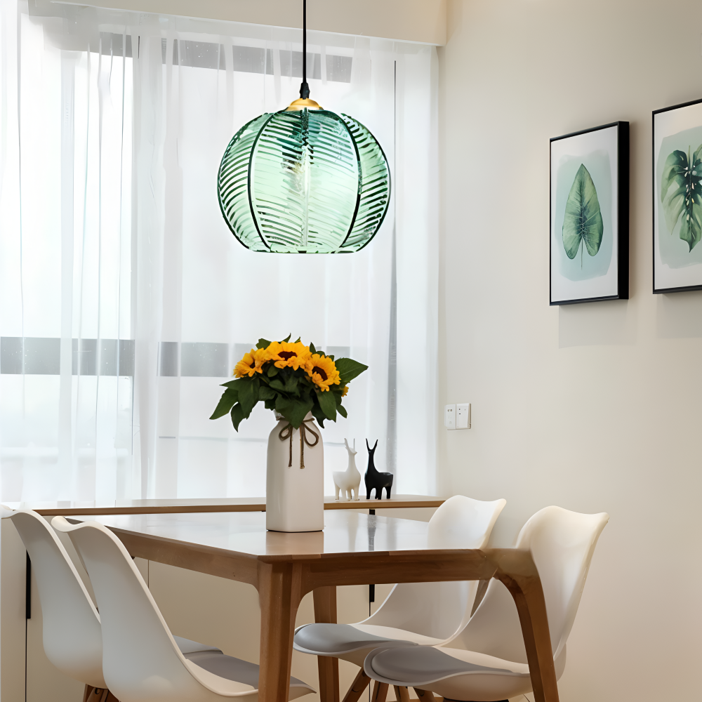 LeafyRib Pendellampa - Retro Modern Ribbad Glas Hänglampa
