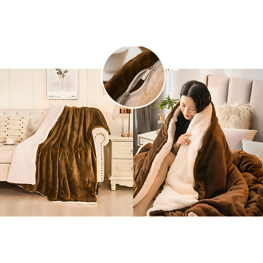 LuxiLayer Plaid - Dubbelsidig fleece och flanell täcke med dragkedja