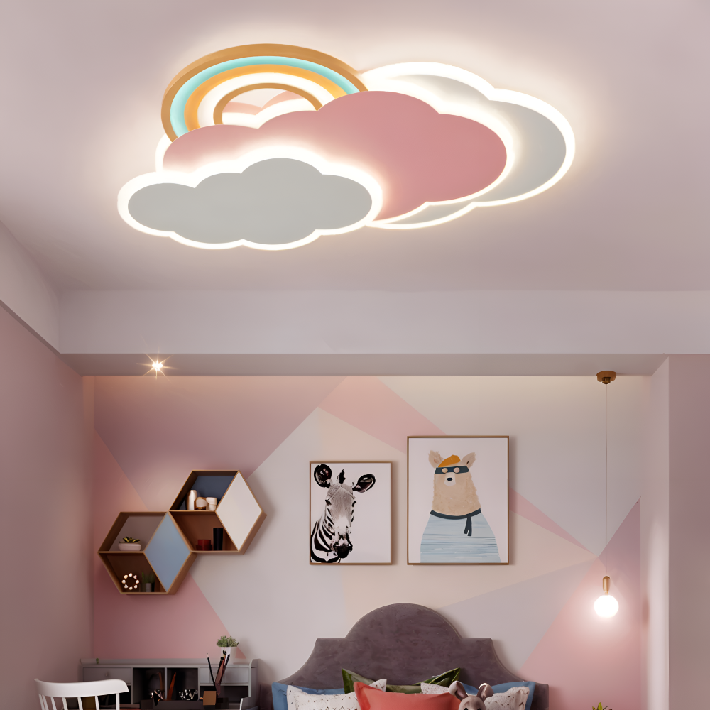 MagicPink Taklampa - Färgglad Moln och Regnbåge LED Taklampa för Barnrum