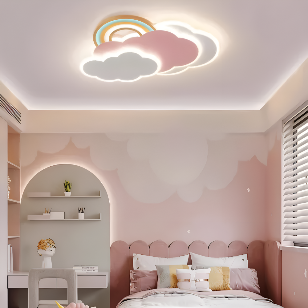 MagicPink Taklampa - Färgglad Moln och Regnbåge LED Taklampa för Barnrum