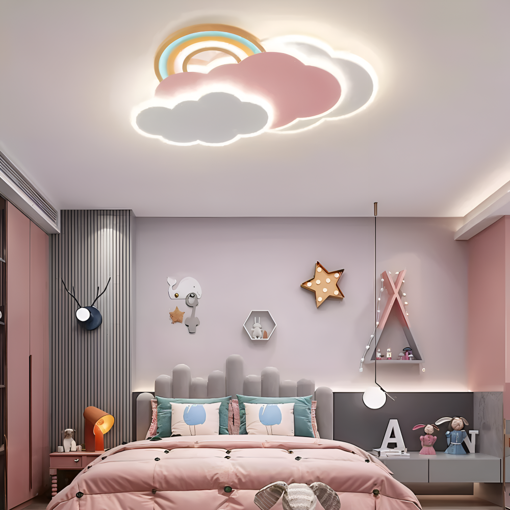 MagicPink Taklampa - Färgglad Moln och Regnbåge LED Taklampa för Barnrum