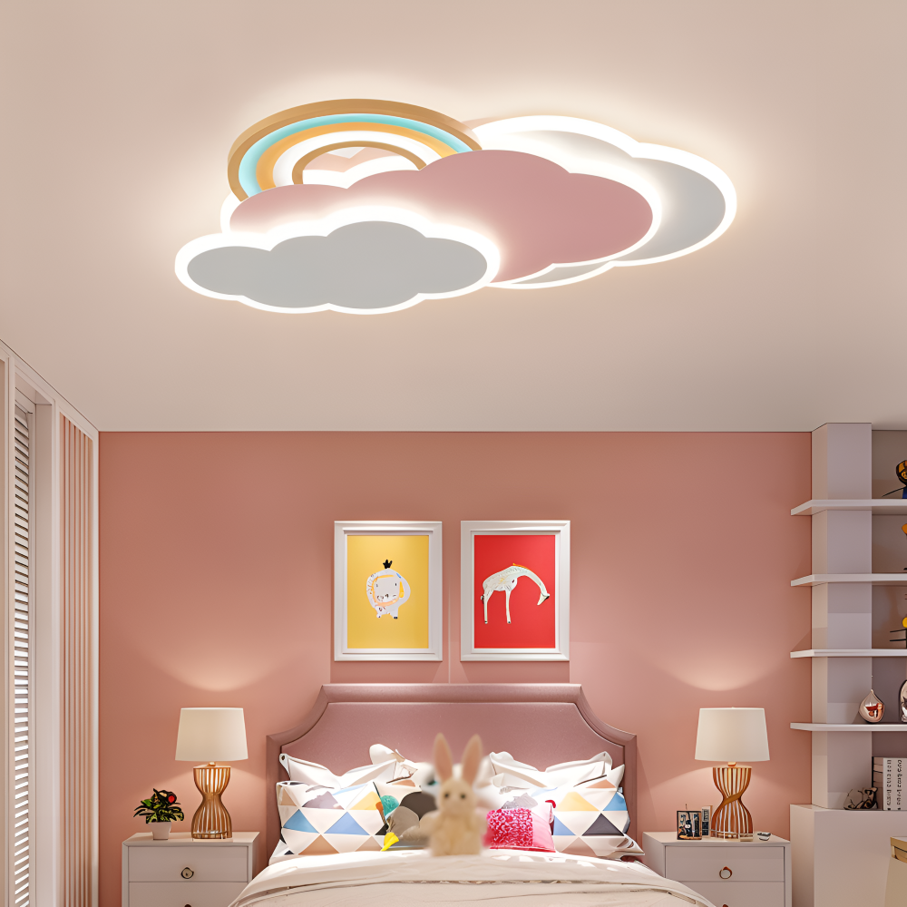 MagicPink Taklampa - Färgglad Moln och Regnbåge LED Taklampa för Barnrum