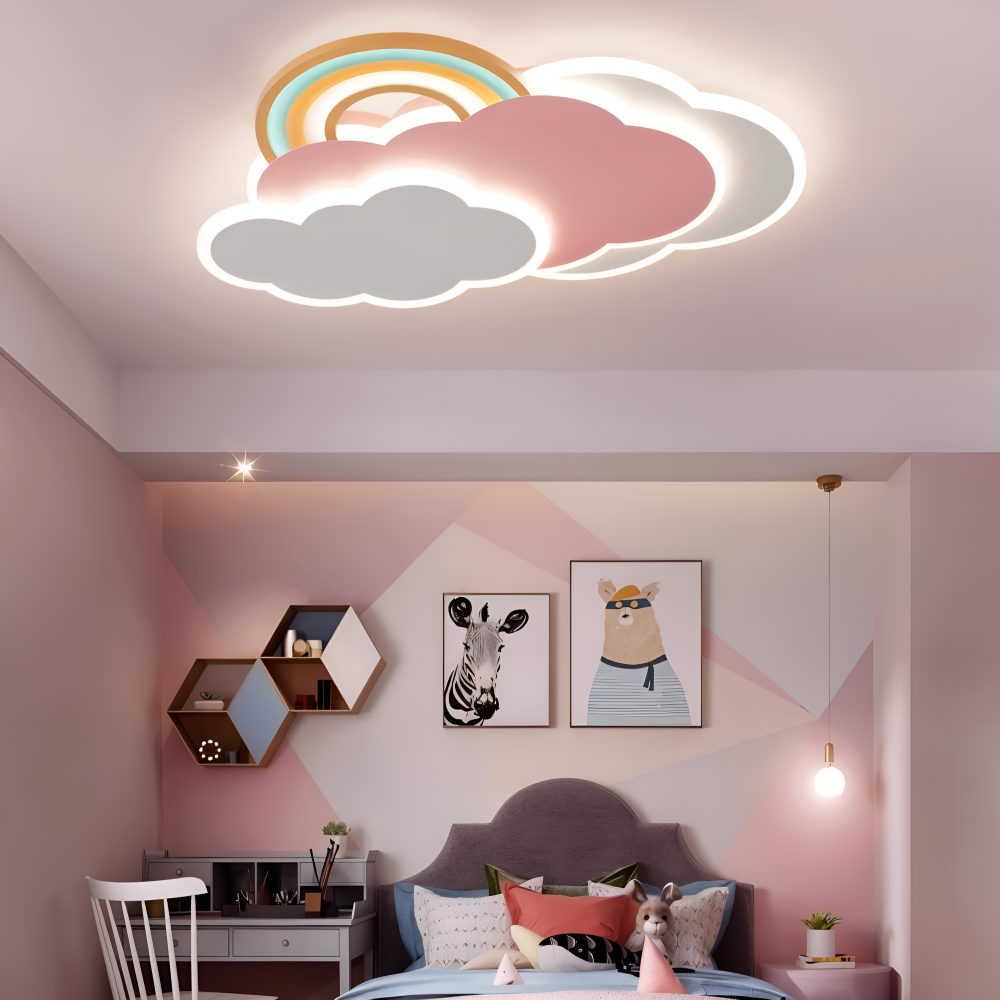 MagicPink Taklampa - Färgglad Moln och Regnbåge LED Taklampa för Barnrum