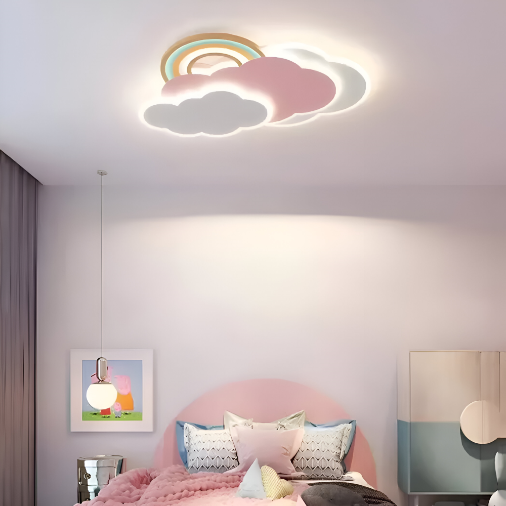MagicPink Taklampa - Färgglad Moln och Regnbåge LED Taklampa för Barnrum
