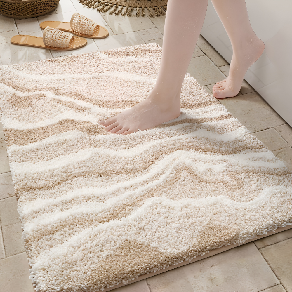 Marmor Design Plüsch Rutschfeste Badematte - Absorbent Polyester Rektangulär Badrug