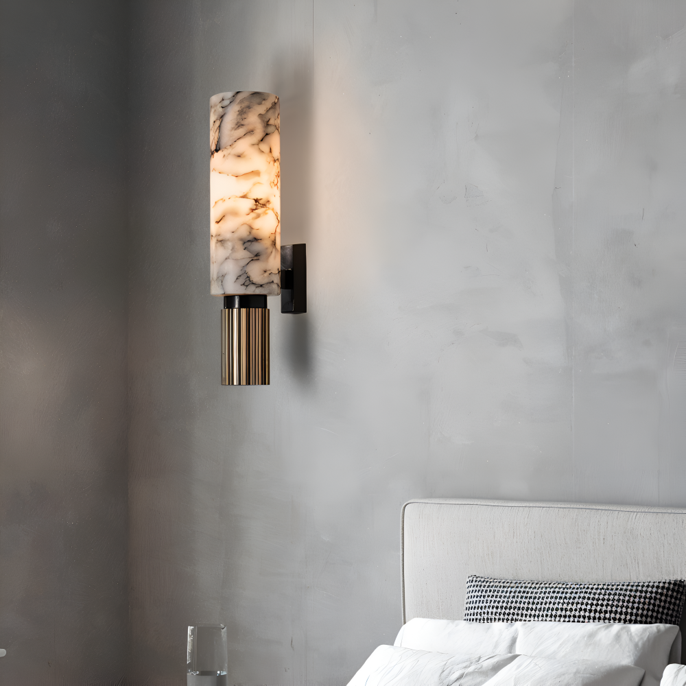 Marmor Vägglampa - Cylindrisk Vägglampa - Naturmarmor Vägglampor LED
