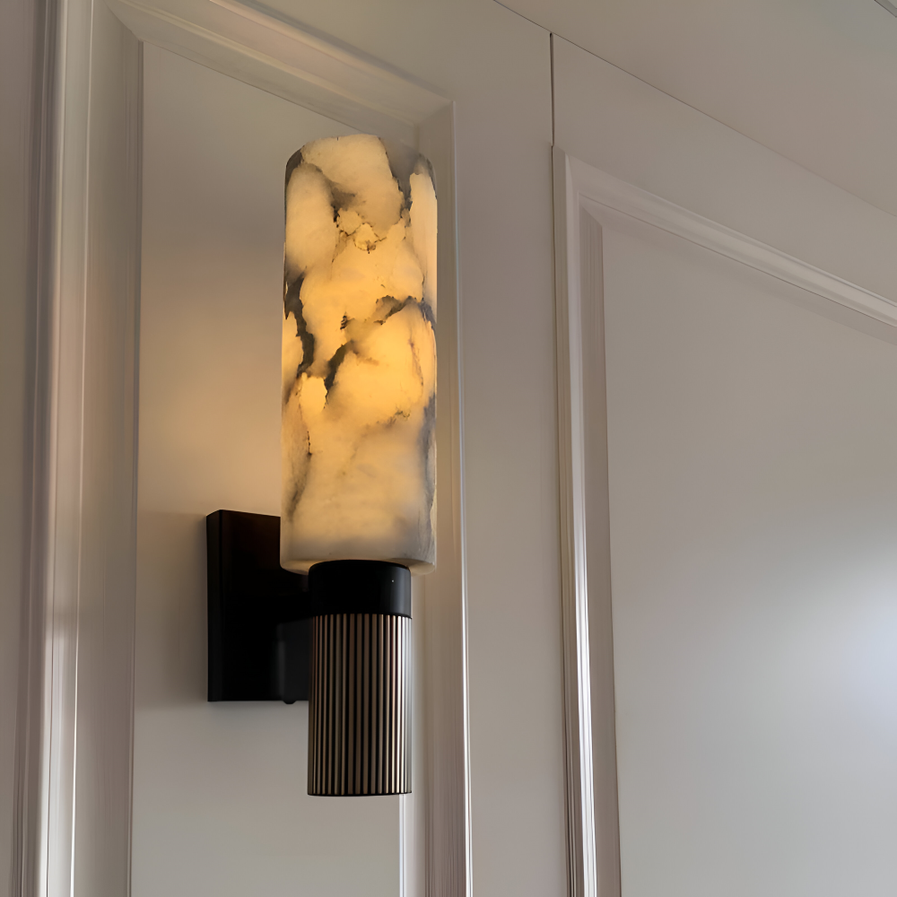 Marmor Vägglampa - Cylindrisk Vägglampa - Naturmarmor Vägglampor LED