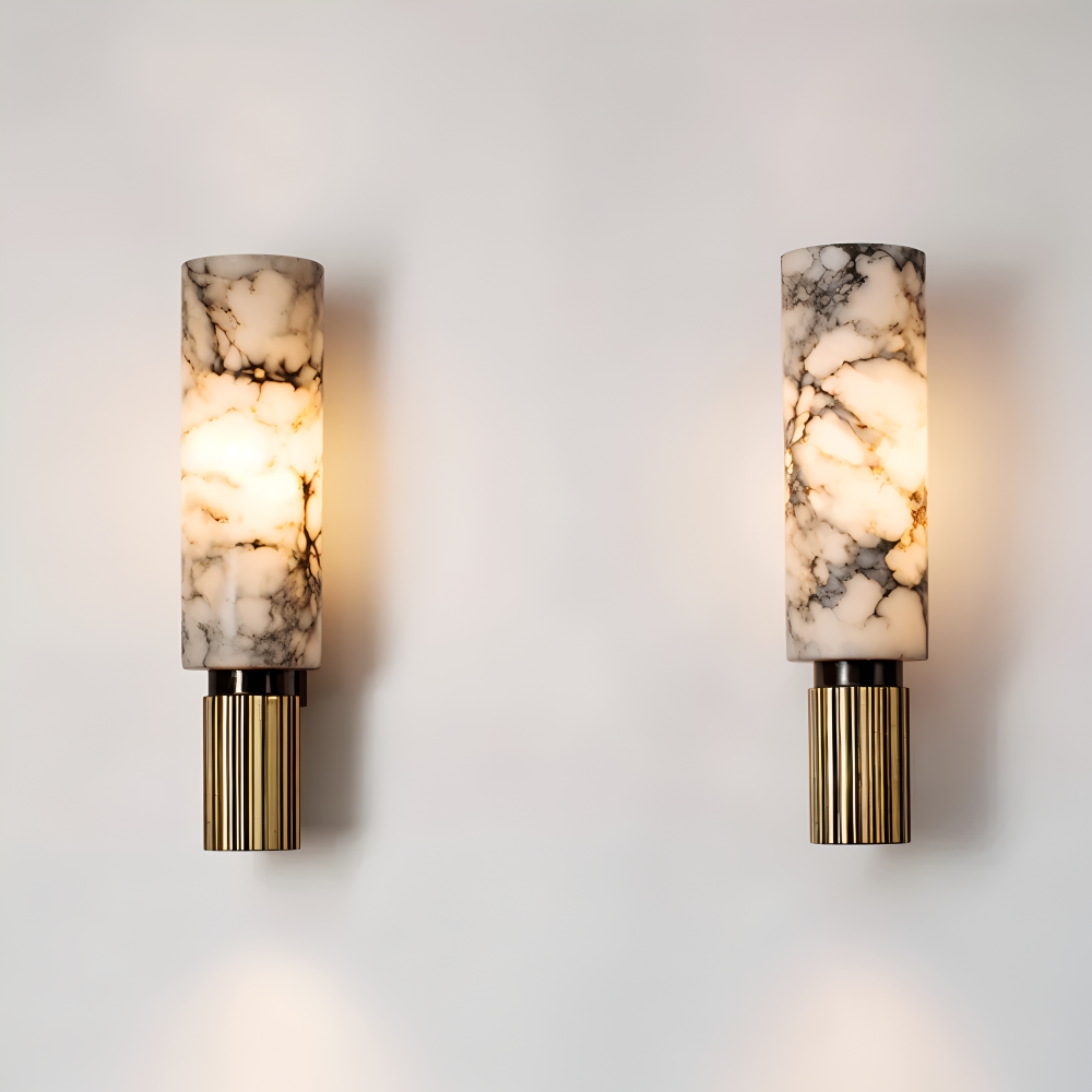 Marmor Vägglampa - Cylindrisk Vägglampa - Naturmarmor Vägglampor LED