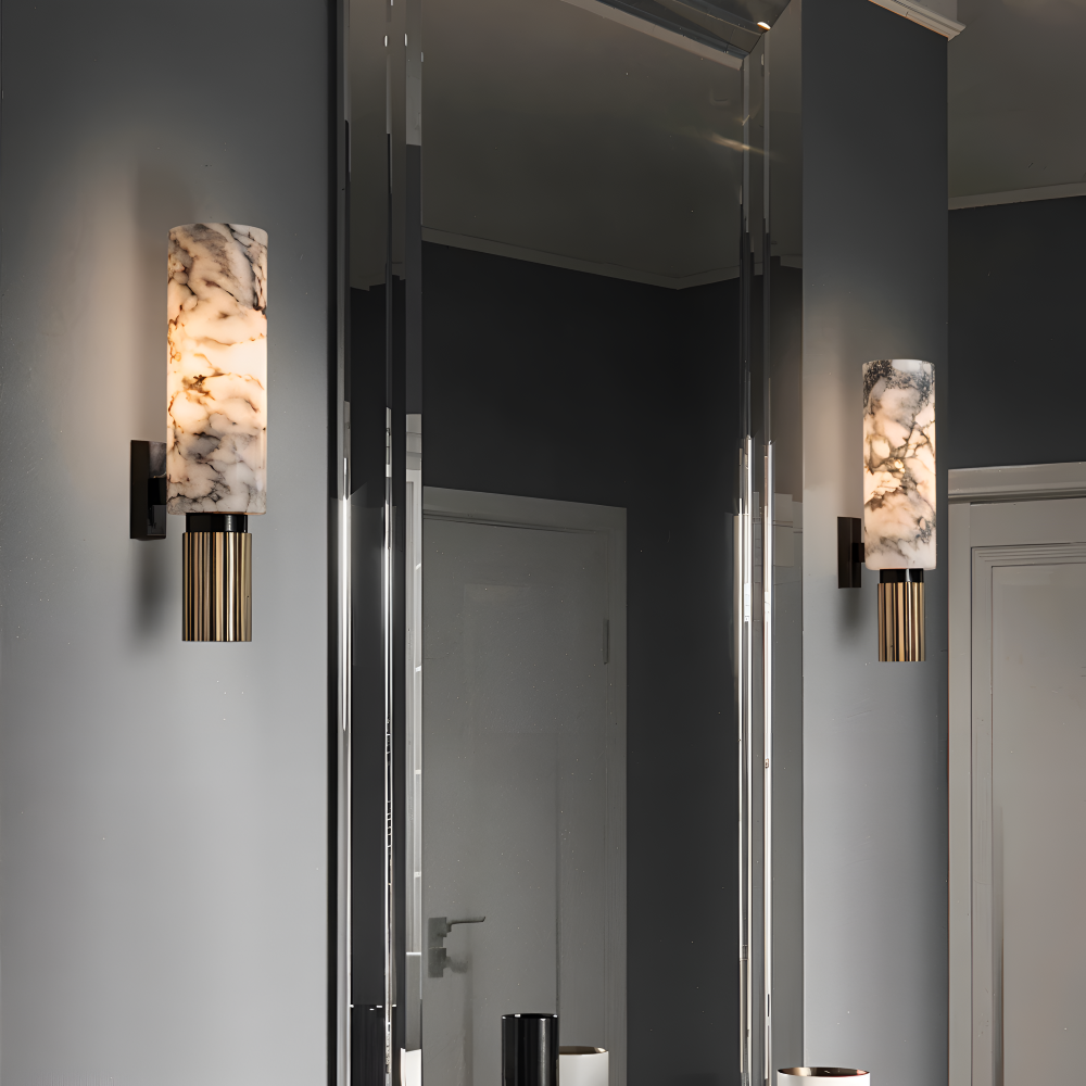 Marmor Vägglampa - Cylindrisk Vägglampa - Naturmarmor Vägglampor LED