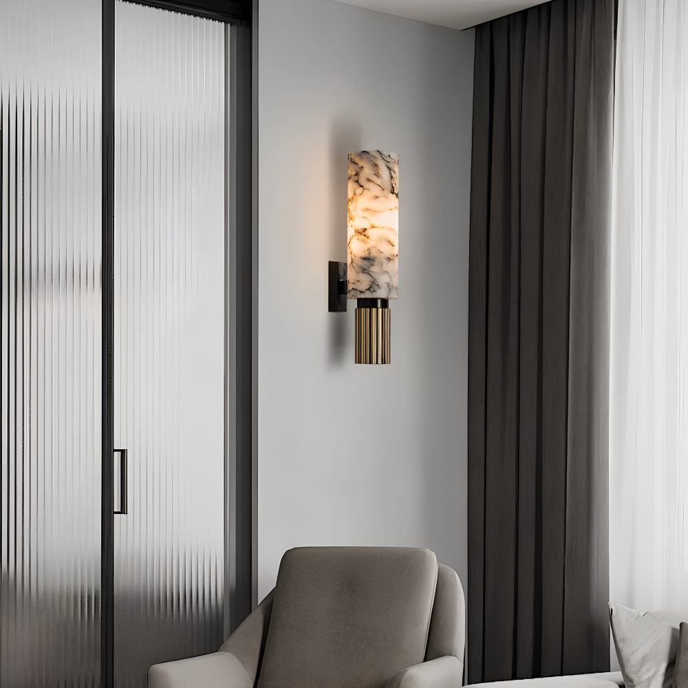 Marmor Vägglampa - Cylindrisk Vägglampa - Naturmarmor Vägglampor LED