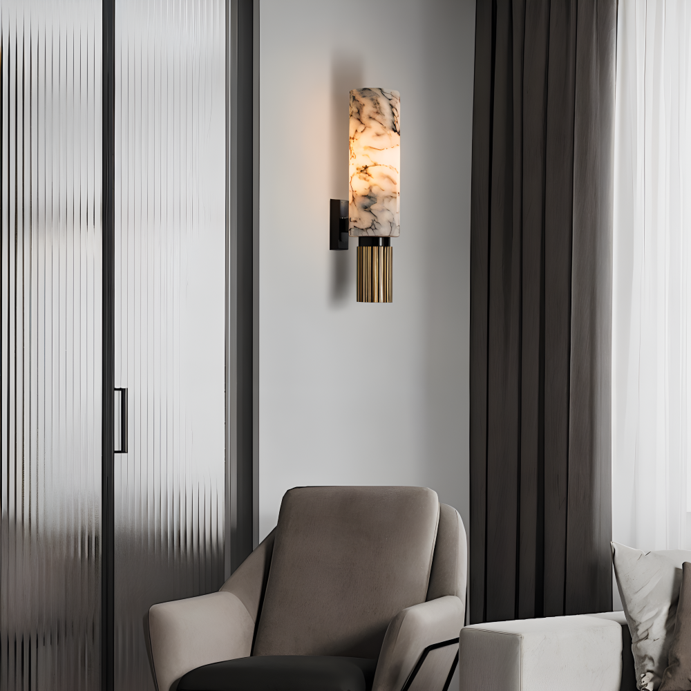 Marmor Vägglampa - Cylindrisk Vägglampa - Naturmarmor Vägglampor LED