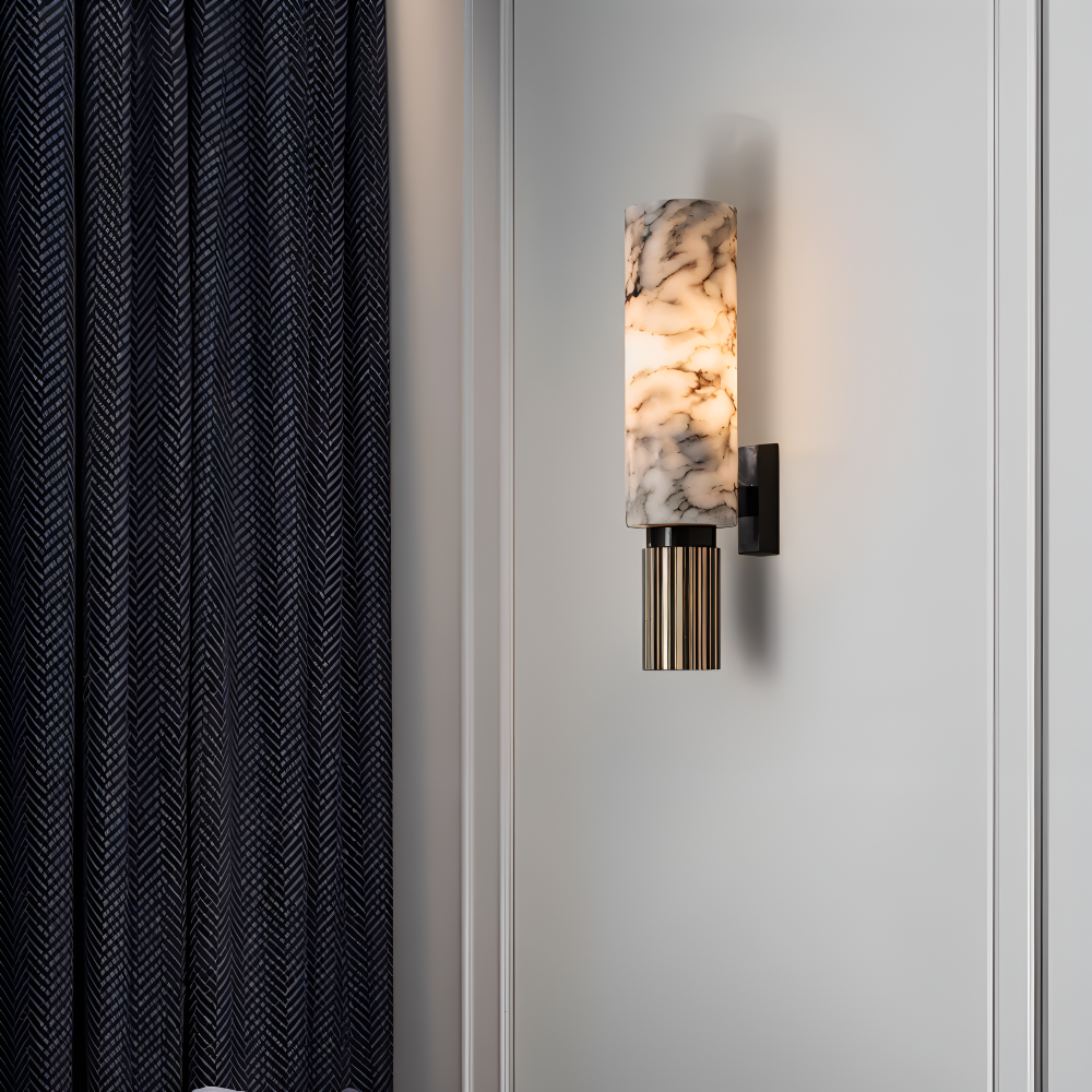 Marmor Vägglampa - Cylindrisk Vägglampa - Naturmarmor Vägglampor LED