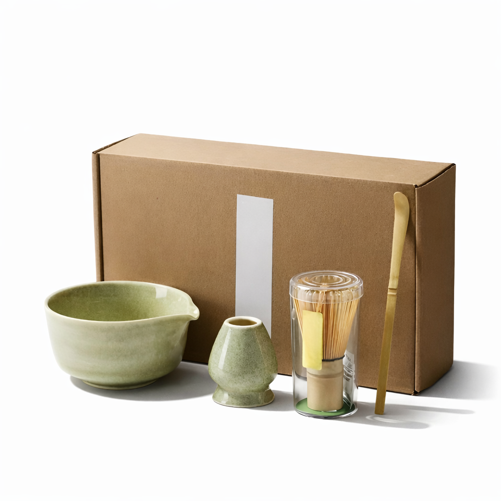4/5/6-delars Matcha Set – Keramik & Bambus Te-Zubehör inklusive Visp & Hållare