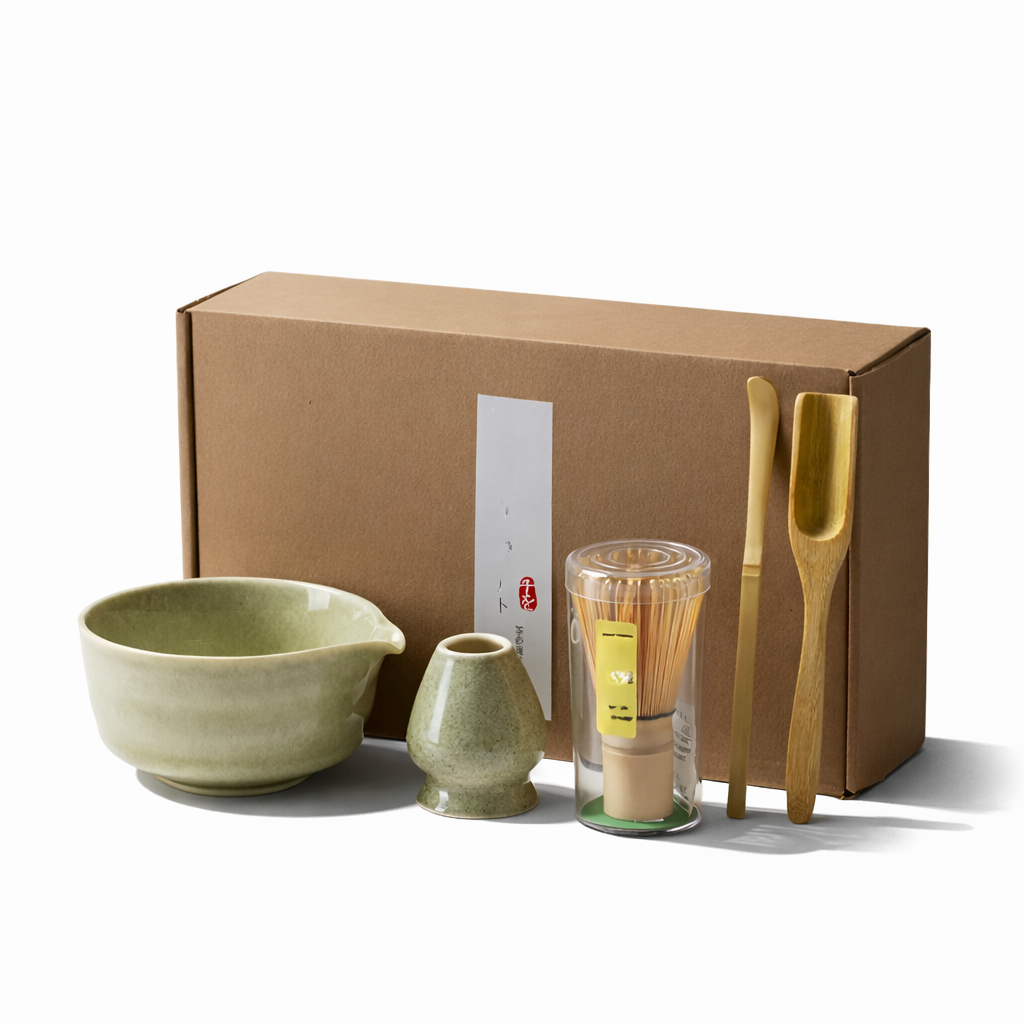 4/5/6-delars Matcha Set – Keramik & Bambus Te-Zubehör inklusive Visp & Hållare