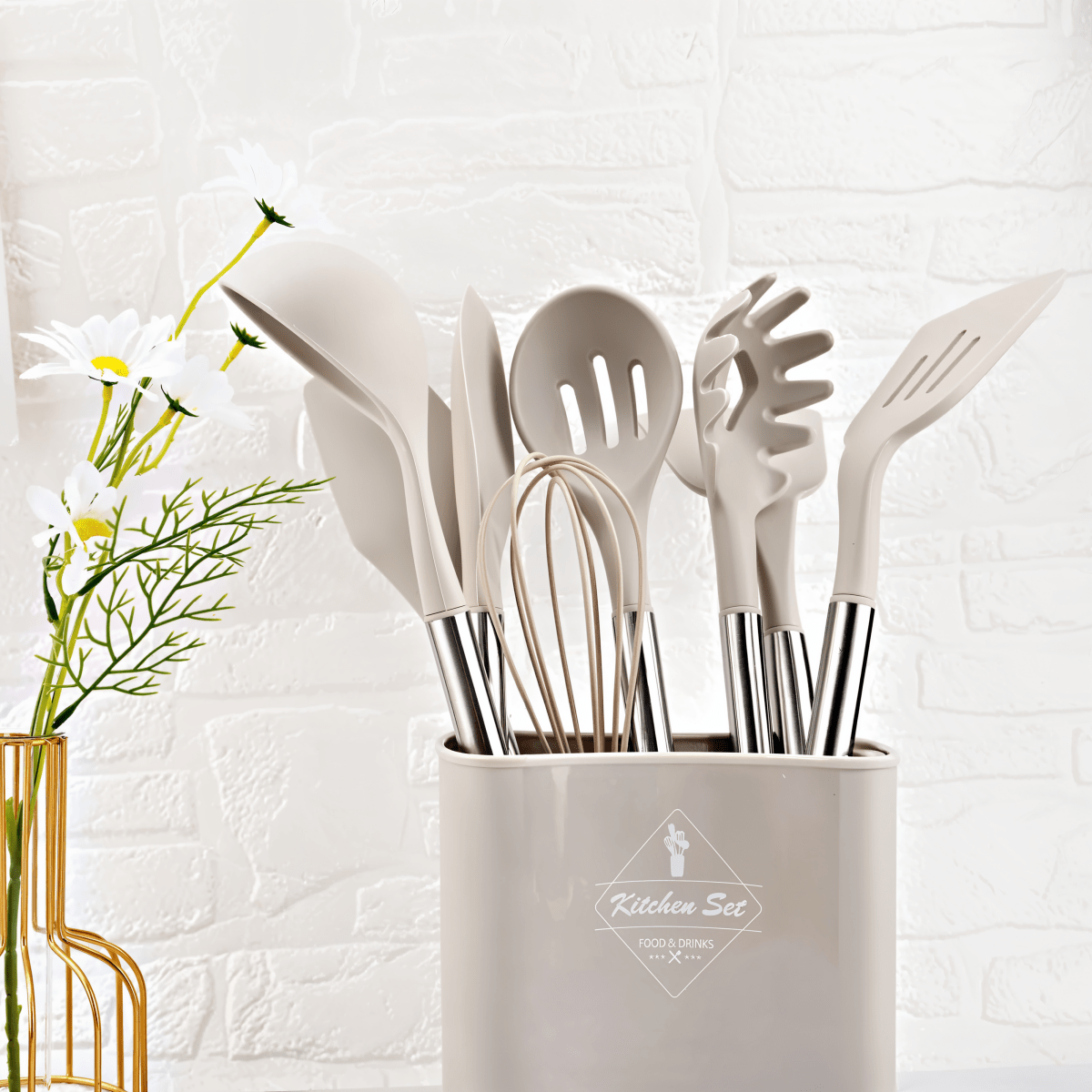 Modernt 12-delat Köksredskapsset i Silikon - Värmebeständiga Handtag i Rostfritt Stål i Elegant Svart för Stilfull Matlagning 0