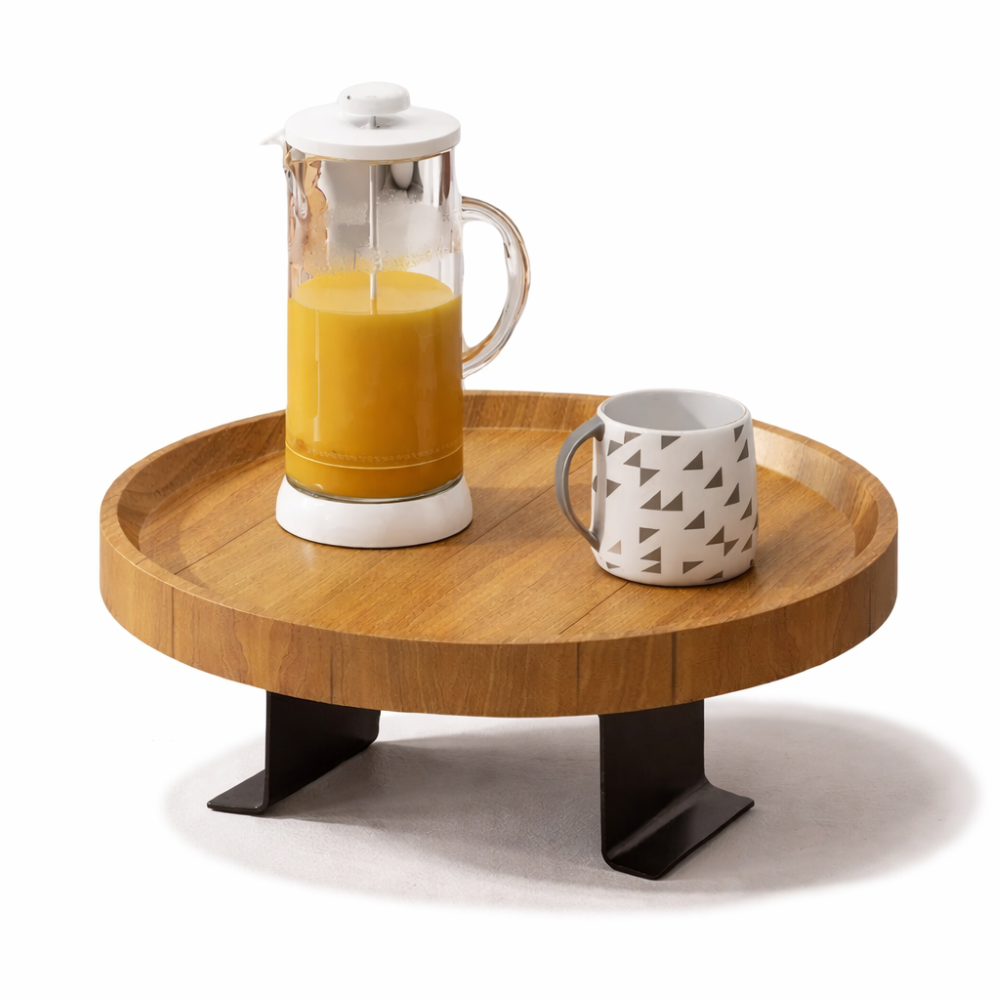 Modernt soffbord med klämfäste - naturlig bambudesign i brunt för snacks och drycker 1