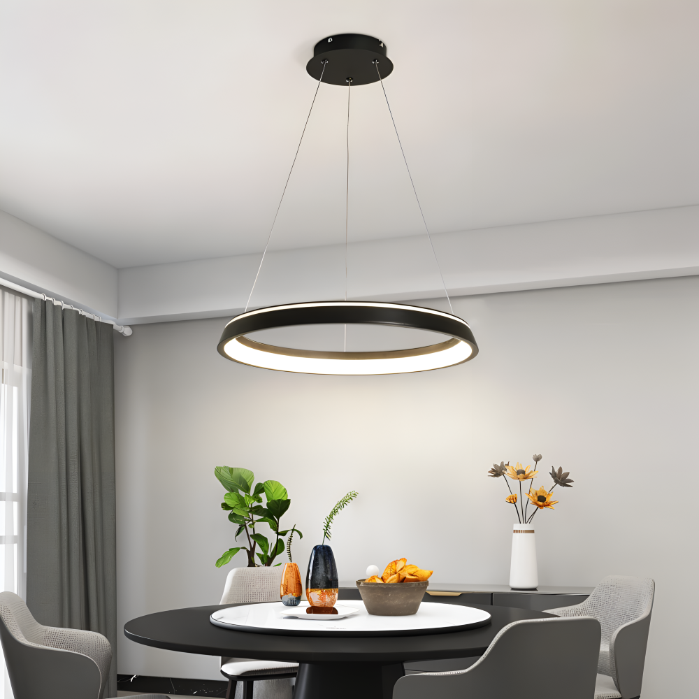 MonoRing Pendellampa - Minimalistisk Svart & Vit Rund Hänglampa